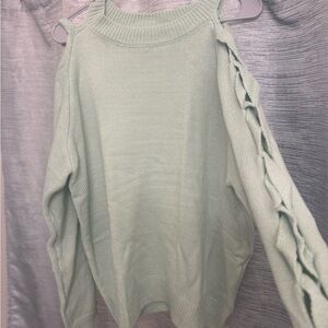 SHEIN Light Green Sweater with Braided Sleeves